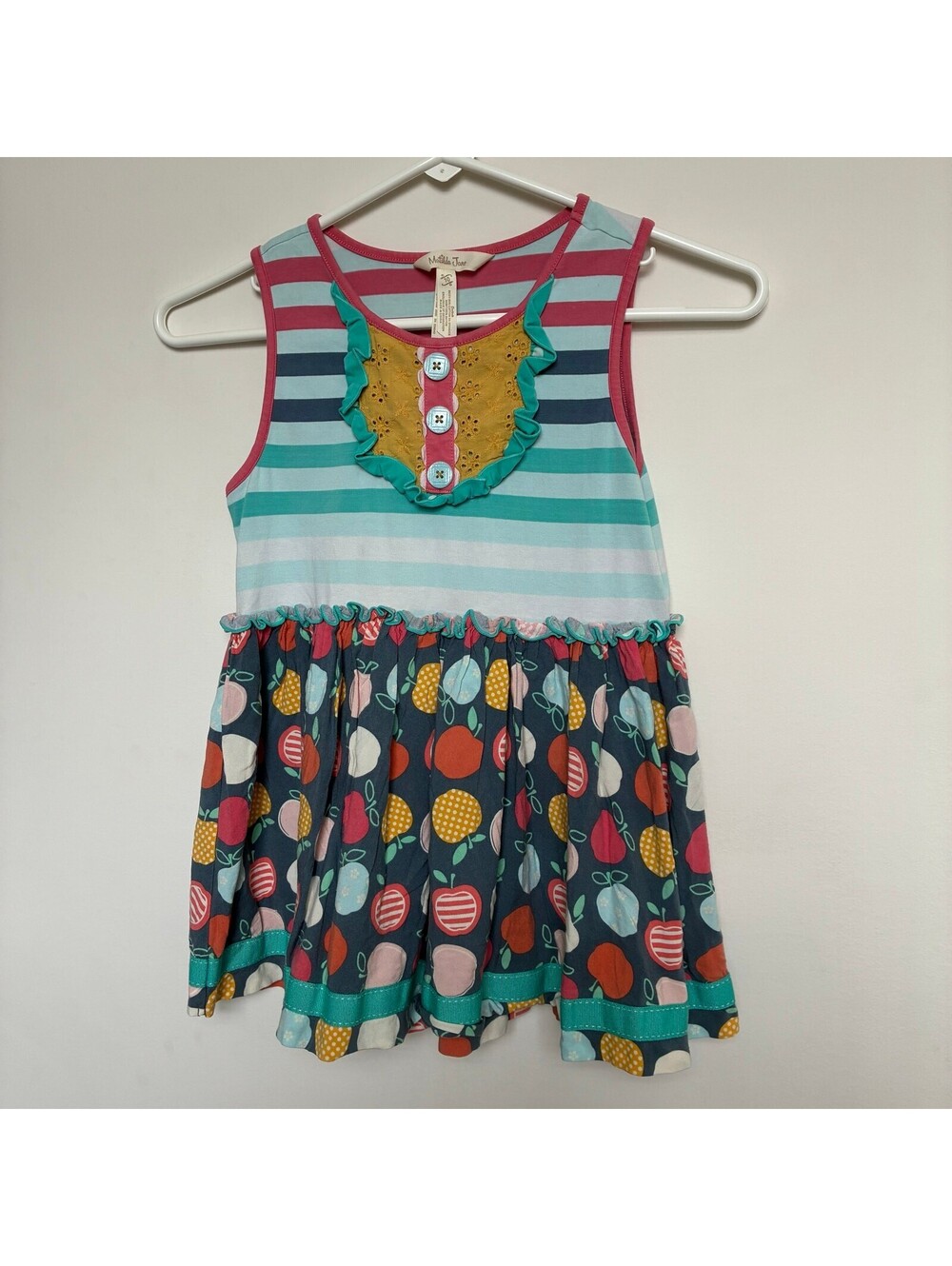 Matilda Jane Apple Print Dress – Girls Size 10 – Striped Top Apple Skirt